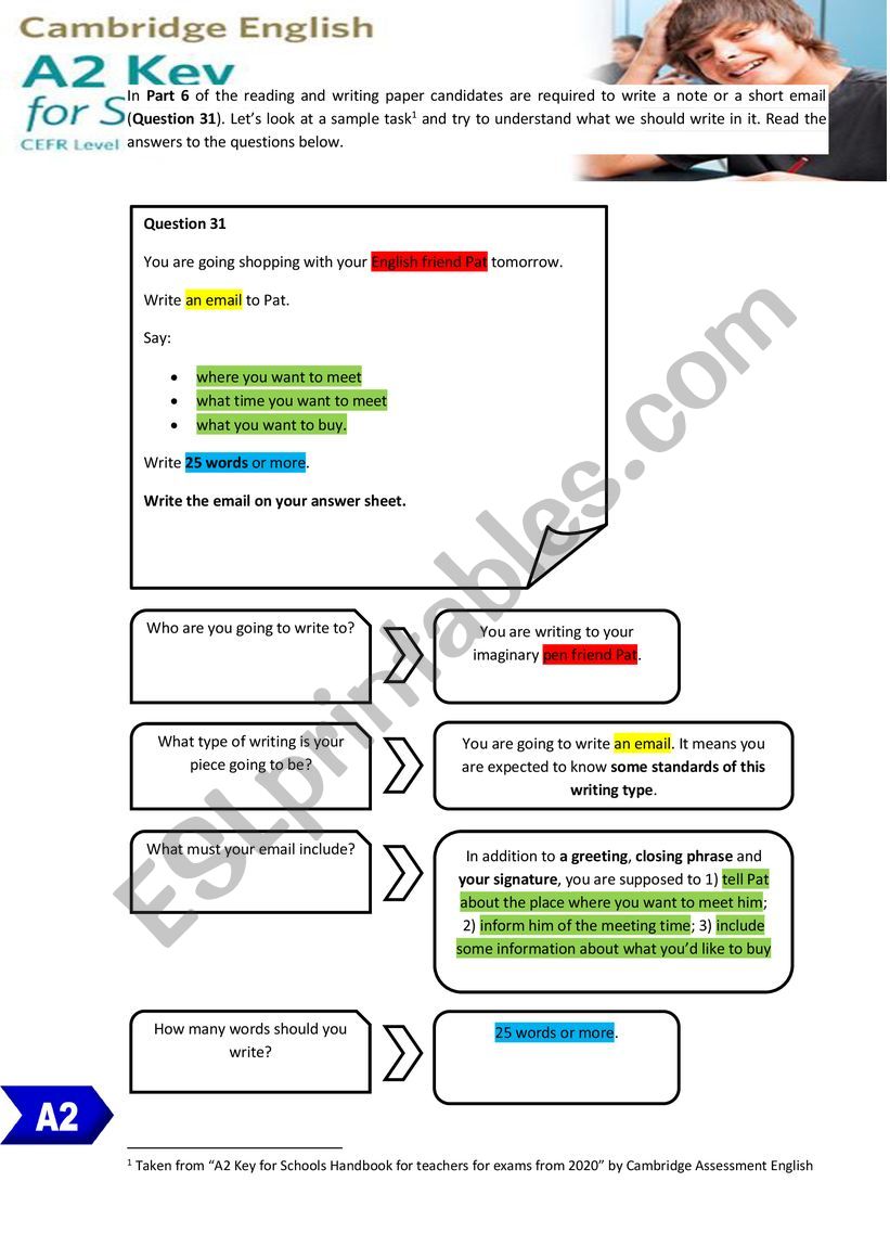 WRITING A NOTE OR EMAIL FOR CAMBRIDGE A2 KEY (KET) [methodology]